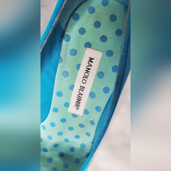 MANOLO BLAHNIK-size 40/10- pumps designer embellished linen in turquoise fabric - Picture 9 of 9